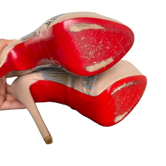 Christian Louboutin Pink and Cream Ankle Booties with Stiletto Heel - Picture 13 of 16